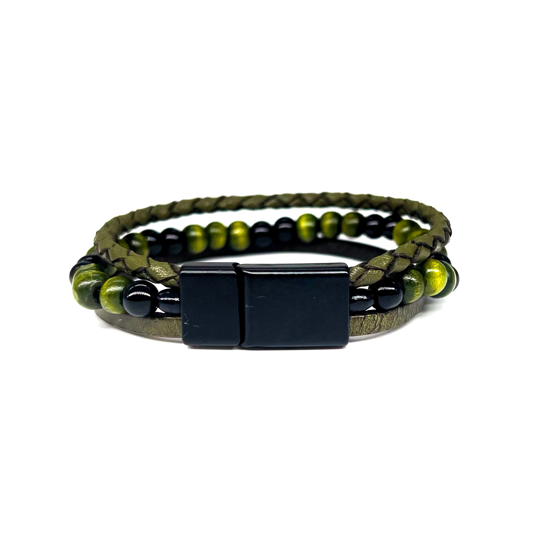 Hakiki Deri Boncuklu El Örgüsü 3 Sıra Mıknatıslı Bileklik - Görsel 3