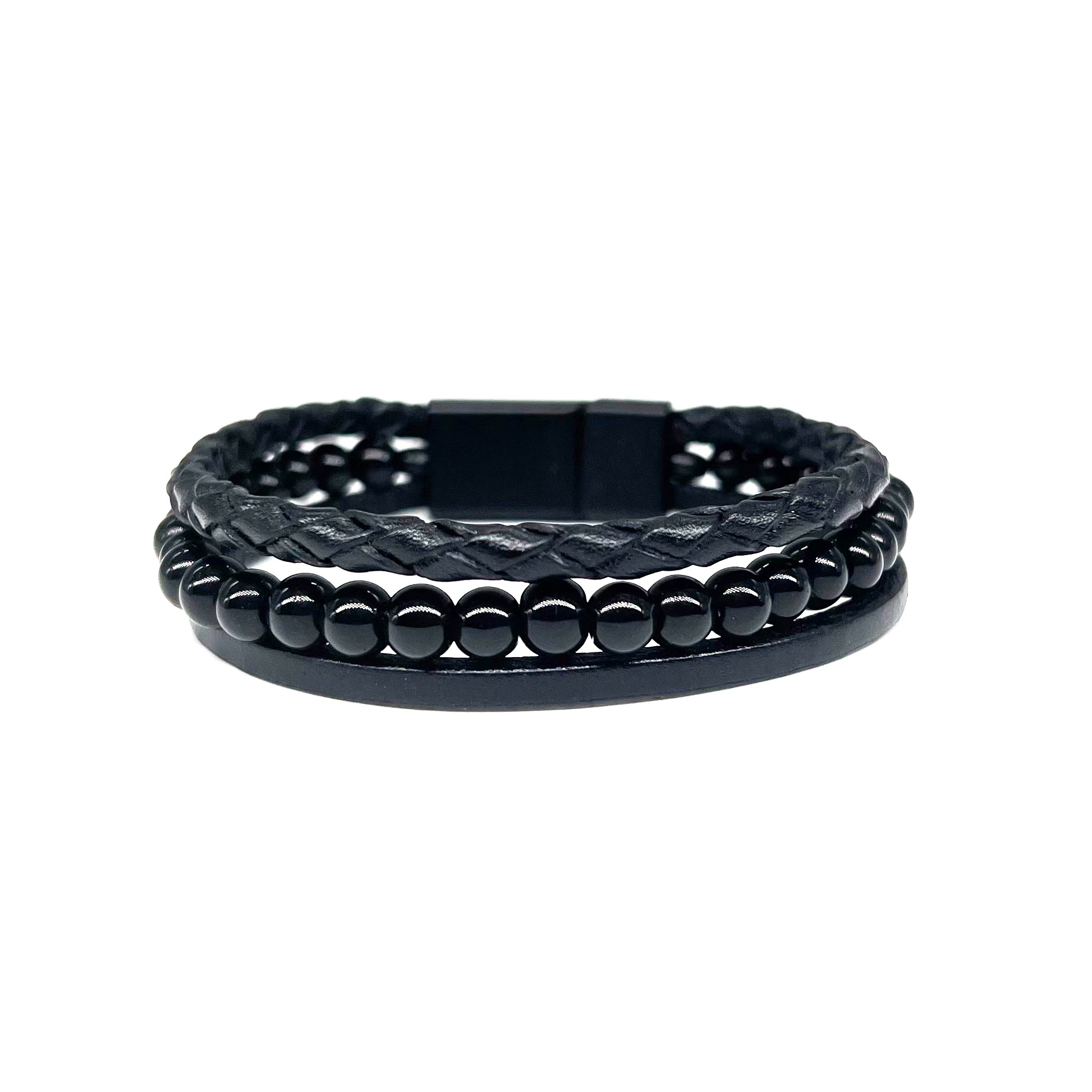 Hakiki Deri Boncuklu El Örgüsü 3 Sıra Mıknatıslı Bileklik - Görsel 8