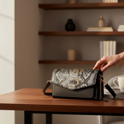 Hakiki Deri Parlak Yılan Baskı Kadın Askılı Çapraz Çanta