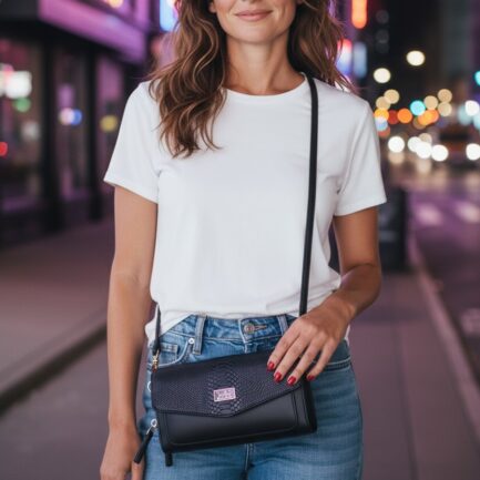 Hakiki Deri Mat Yılan Baskı Kadın Askılı Çapraz Çanta